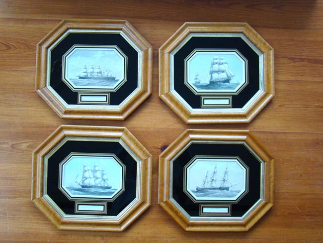 A group of four beautifully framed 19th century color lithographs of Royal Navy ships